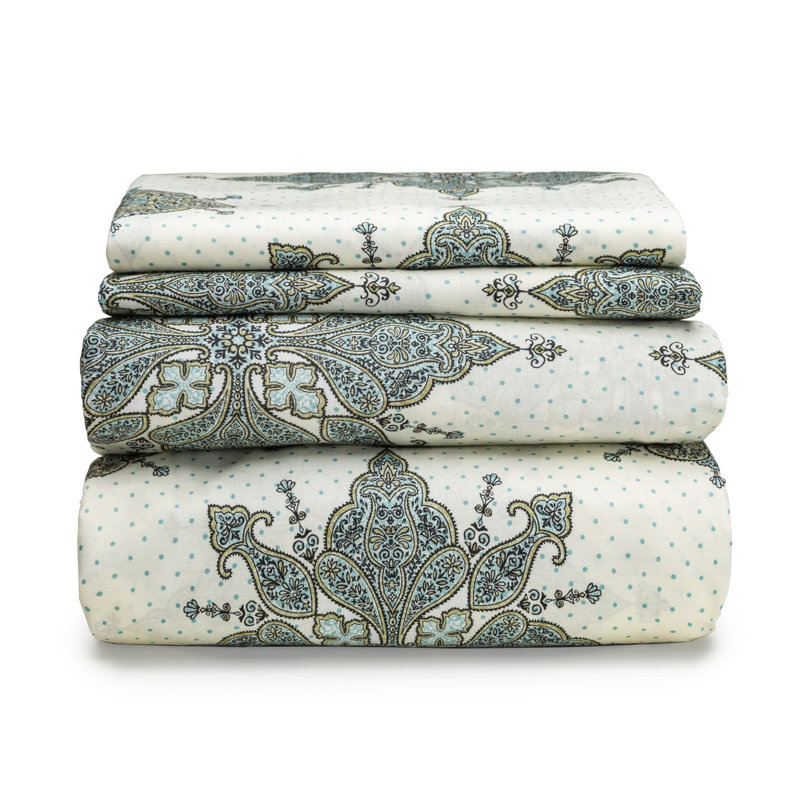 Ensemble de draps rétro imprimé médaillon 100% coton , Grand, Vert / Sarcelle