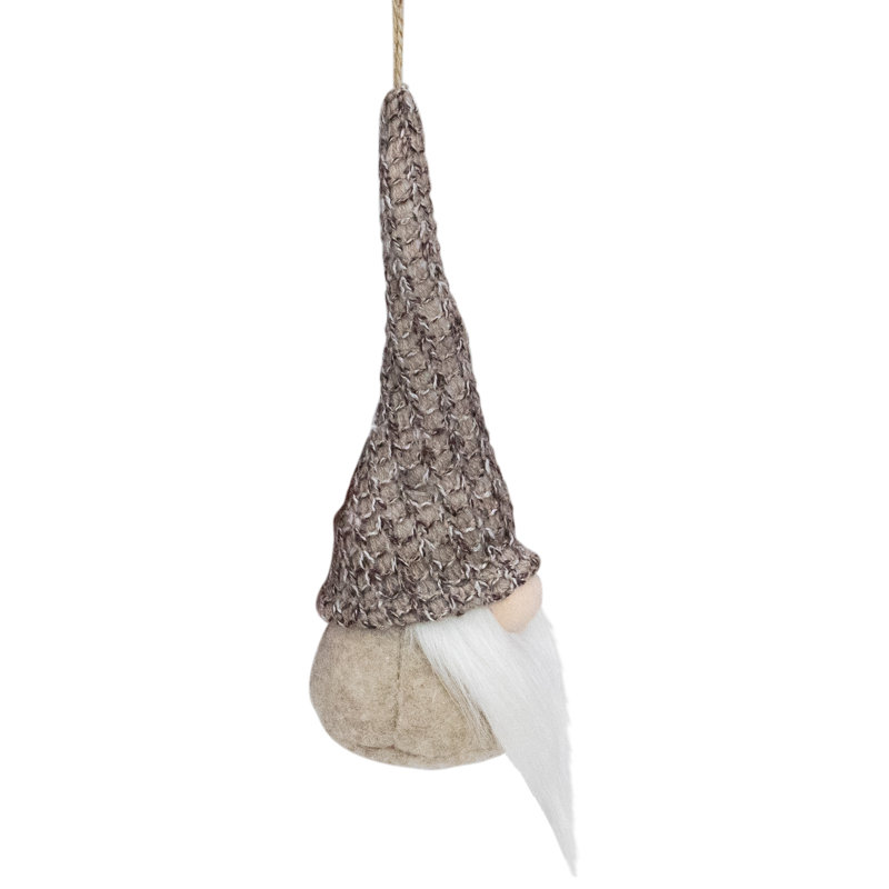 Ornement de Noël en forme de gnome suspendu 8 po beige et blanc