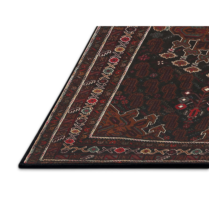 Tapis traditionnel mehroon/noir/crème, Rectangle 7 pi x 9 pi