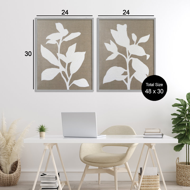 Ensemble de giclées encadrées 2 pièces Frosted Linen Botanicals, design par Vanna Lam, H 30 po x l 48 po