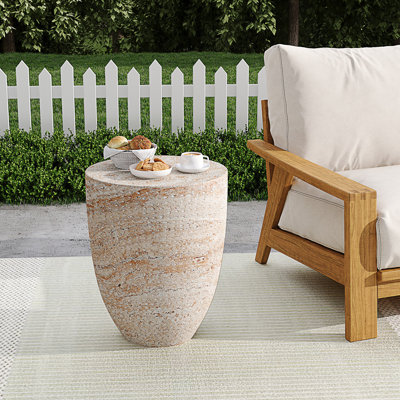 Rounded Tapered Cylindrical Structure Side Table,Travertine Finish