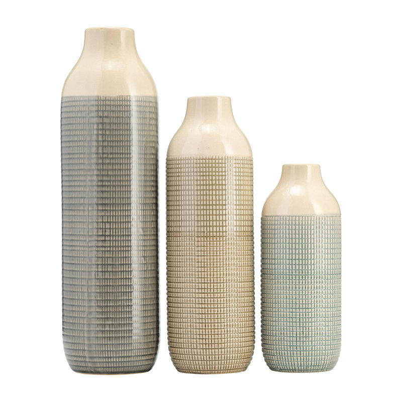 Vase en céramique Chartres Chartres, 3 tons de vert, H 12 po x l 5 po x P 5 po