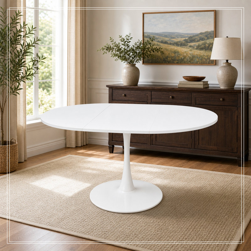 Halee ronde extensible avec base en métal, Blanc