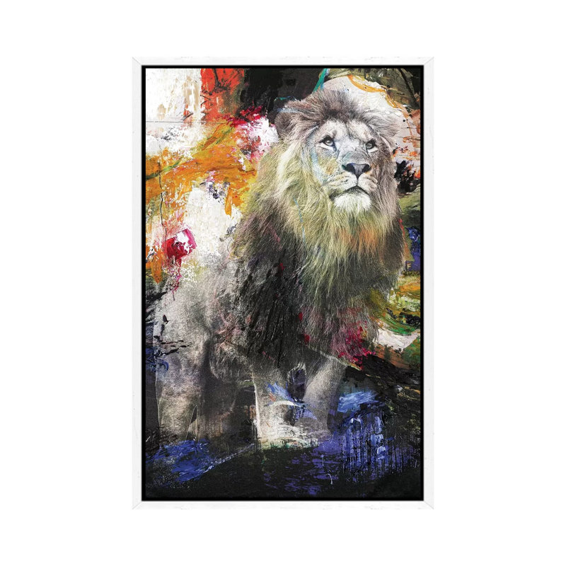 Lion - Print on Canvas, 66.04cm H x 45.72cm W x 3.81cm D, White Framed