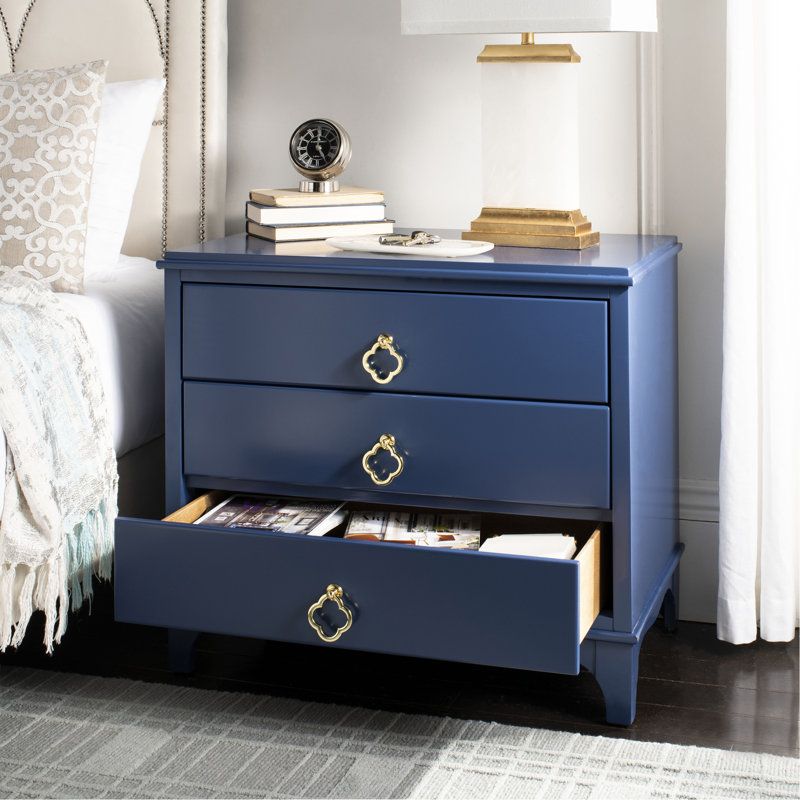 Table de chevet contemporaine l 32 po Velasco - Commode de chambre à coucher avec 3 tiroirs et poignée chic, Bleu