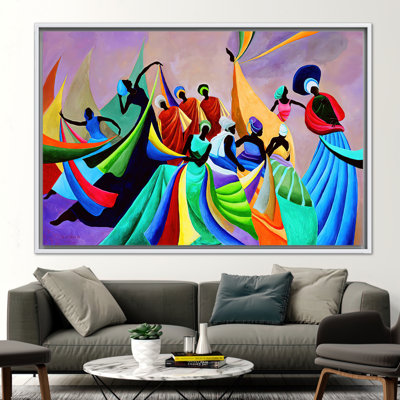 Art africain sur toile - Danseuses colorées abstraites modernes imprimées sur fond noir