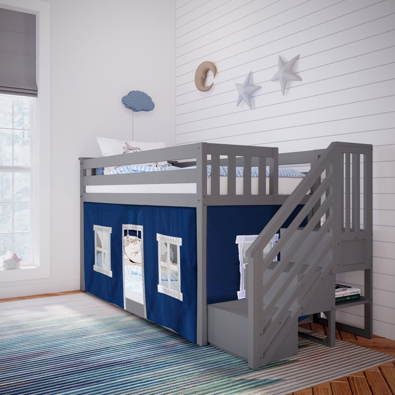 Harjeet Kids Twin Over Twin Bunk Bed, Blue, Gray