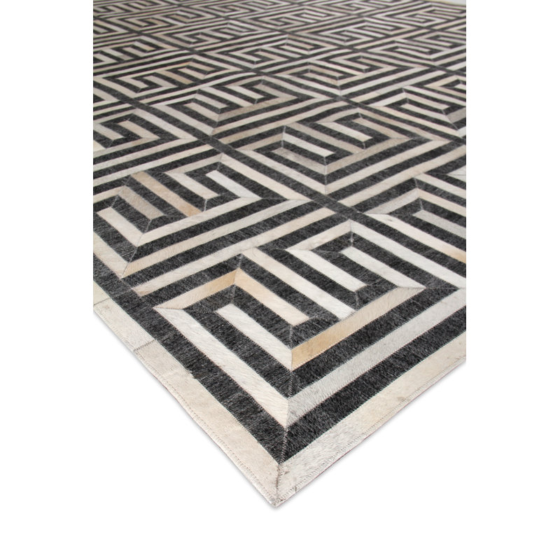 Berlin Geometric Area Rug in Charcoal/Ivory/Beige, Rectangle 13'6" x 17'6"