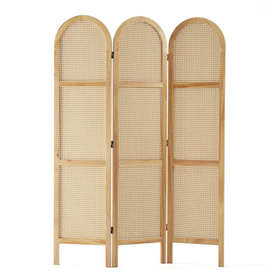 5.6 ft. Pine Wood & Hand-Woven Rattan Room Divider — Freestanding Privacy Screen in Japanese Modern Minimalist Style