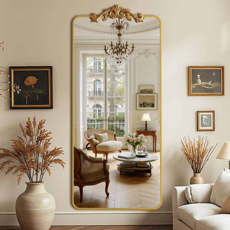 Retro engraved full-length mirror, 71"×28", Gold