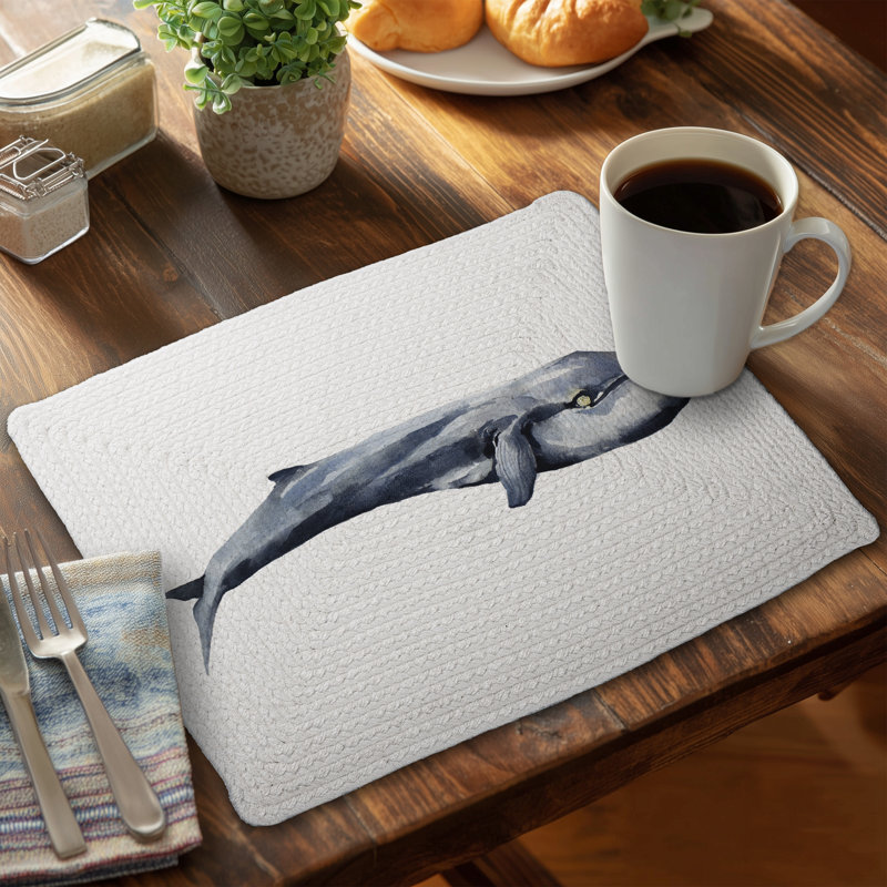 Watercolor Whale Blue Aquatic Animals Braided Polyester Placemat