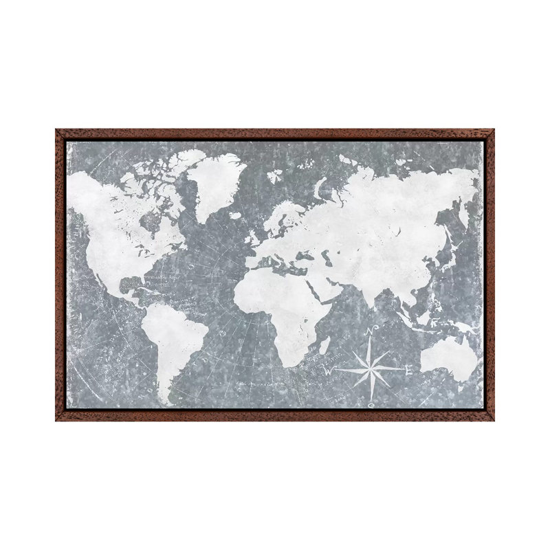 Galvanized Map - Print on Canvas, 45.72cm H x 66.04cm W x 3.81cm D, Classic Brown Wood Framed