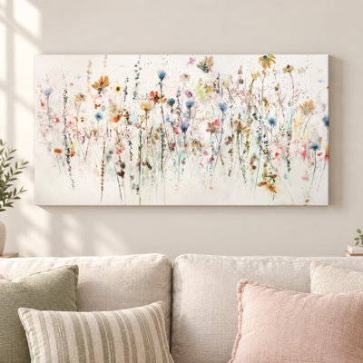 Watercolor Wildflowers by Studio Arts, 25x48", Large Oversized Colorful Watercolor Wildflowers Canvas Wall Art Print