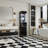 High Gloss Black Bathroom Storage Cabinet With Glass Doors And LED Light Strip
