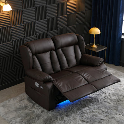 58.3" Manual Loveseat Recliner Sofa,Reclining Loveseat Home Theatre Seating with LED Lights, USB Ports, Storage,Wall Hugger Recliner Couch for Living Room