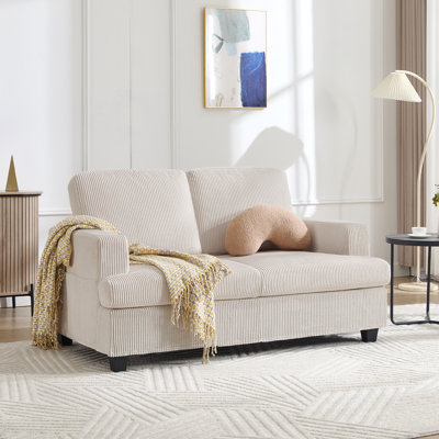 Compact Two-Person Soft Velvet Corduroy Sofa Bed Without Footrest