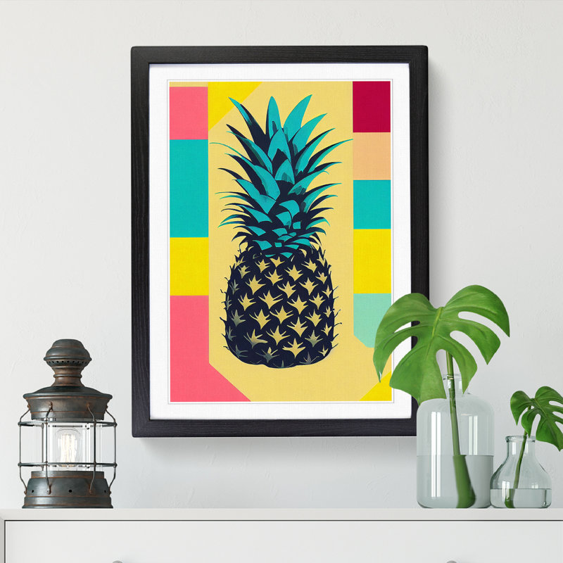 FRM-V0523-1851X Pineapple Pop Art - Picture Frame Print, Black, 46cm H x 34cm W x 2cm D