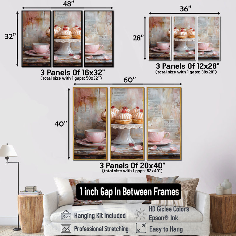 Rose et rouge, petits gâteaux sur support à gâteau - ensemble d'art mural, H 28 po x l 36 po x P 1 po