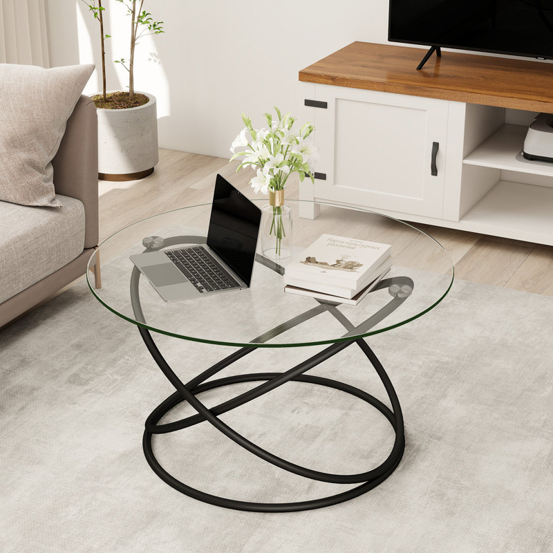 Table basse en verre trempé 31,5 po avec cadre en métal plaqué Jefre, Noir