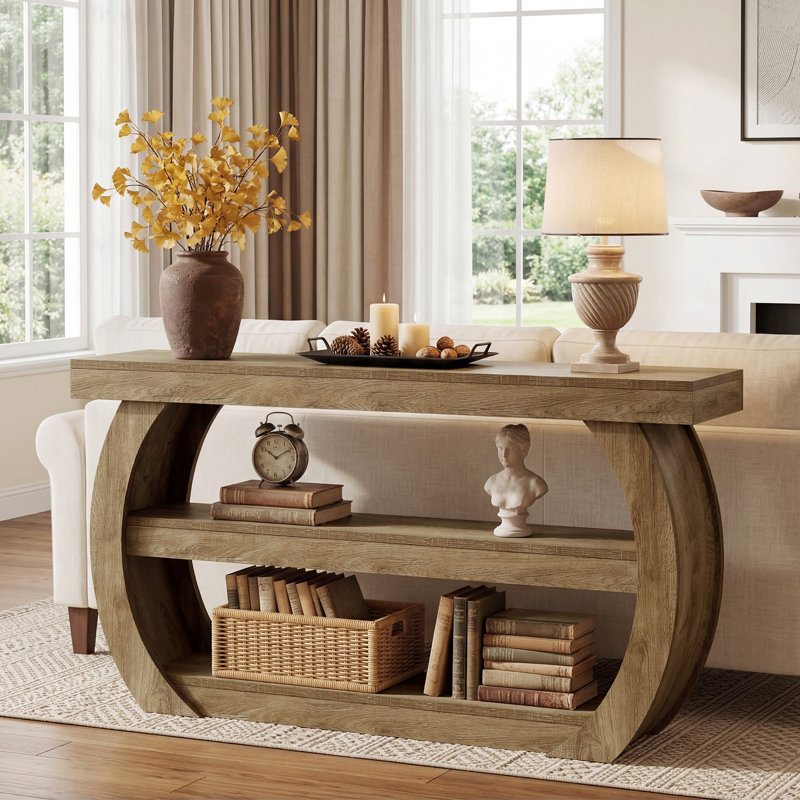 Farmhouse Console Table, 3-tier Wooden Entryway Table With Storage, 63-inch Long Rectangular Sofa Table Behind The Couch For Entrance, Hallway, Living Room (natural)