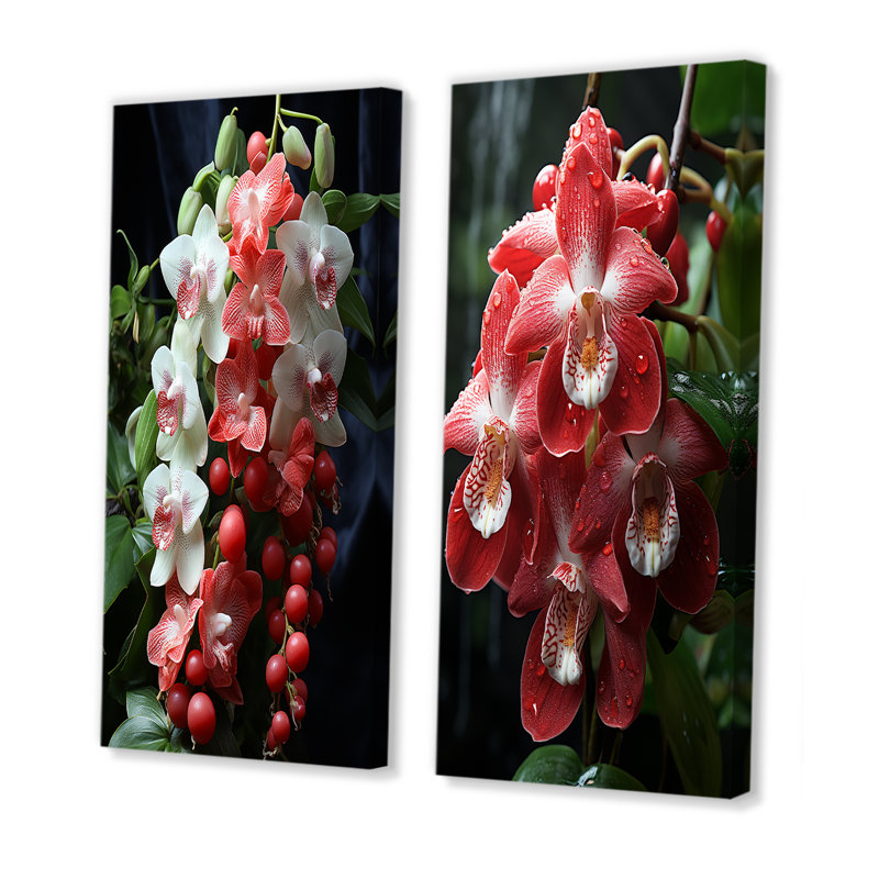 Tranquil rose et blanc I - Orchidées sur toile, ensemble de 2 reproductions d'art sur toile, Toile tendue, H 28 po x l 25 po