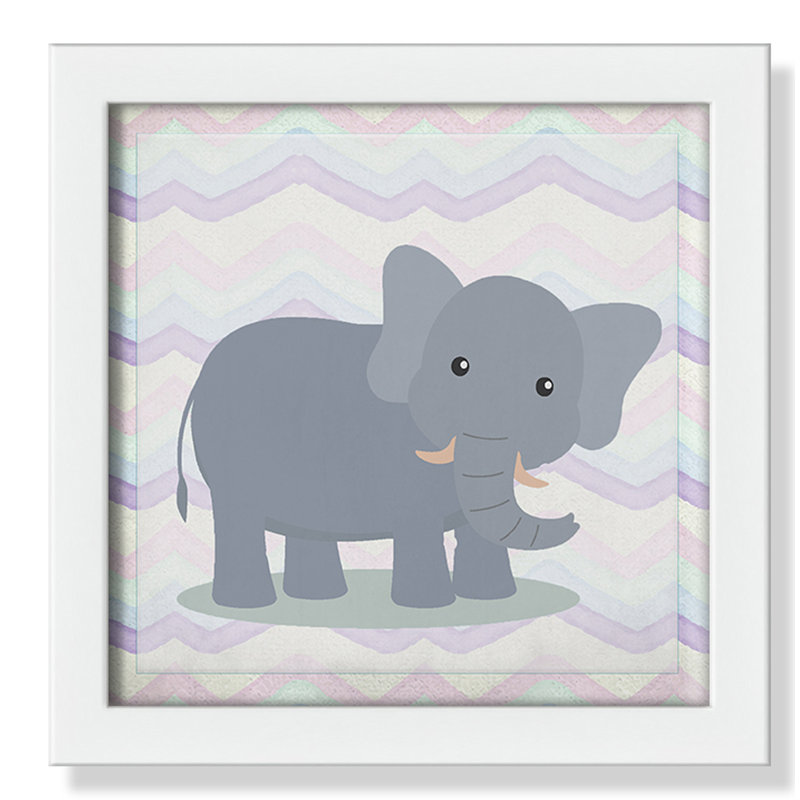 Pink Elephant Time Art, White Box Framed, 8" H x 8" W x 1.18" D