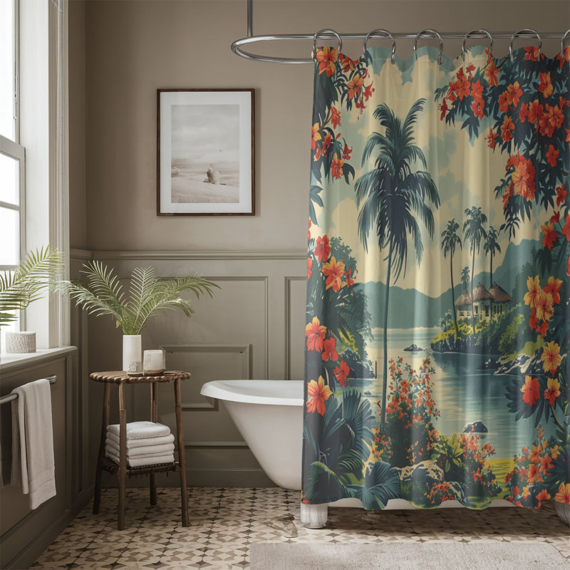 Rideaux de douche standard 1 pièce Retro Hawaiian, H 74 po x l 71 po