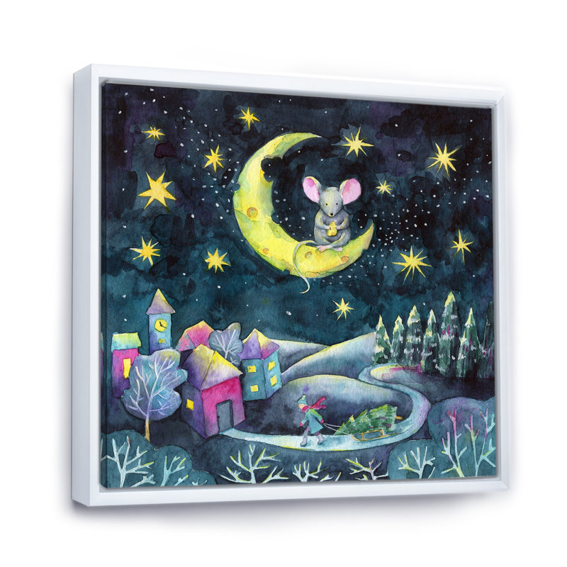 Illustration de Noël - Art mural pour enfants, art sur toile, H 16 po x l 16 po x P 1 po, Toile encadrée flottée blanche
