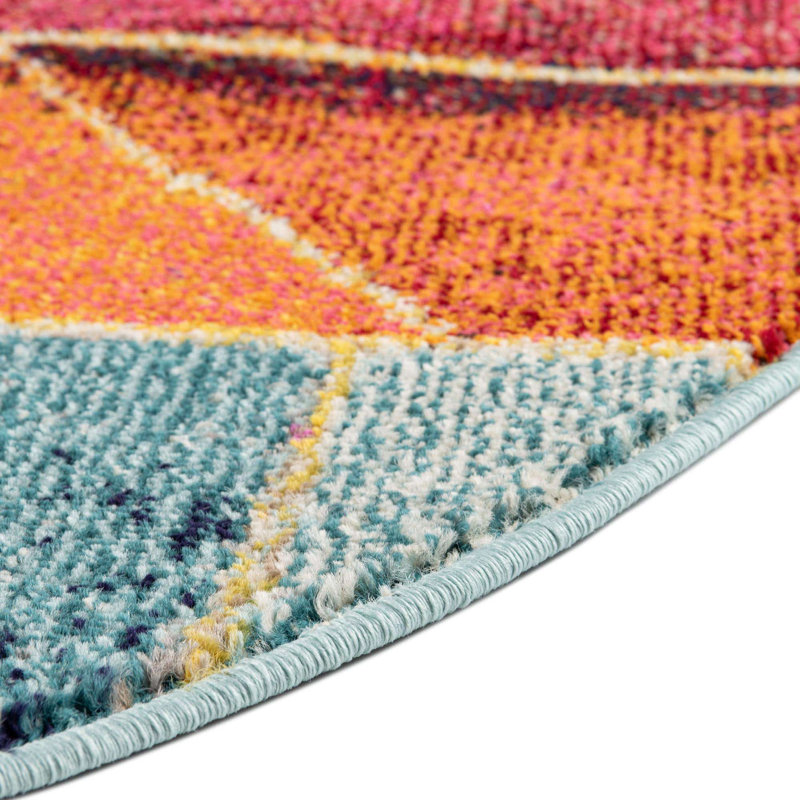 Ansela Washable Geometric Indoor Rug, Round 7'10"