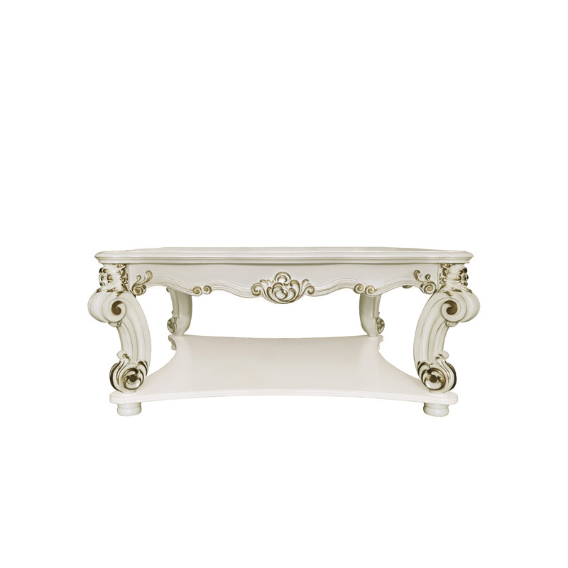 Antique Pearl Finish Square Coffee Table with Scrolled Legs