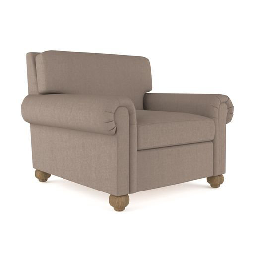 Leroy Leather Armchair, 36" H x 41" W x 49" D, Weathered, Box Weave Linen Silver Streak