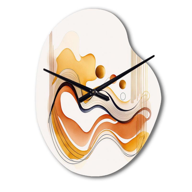Burnt Orange Waves Abstract III - Horloges murales modernes en forme unique, horloge murale asymétrique, Grand