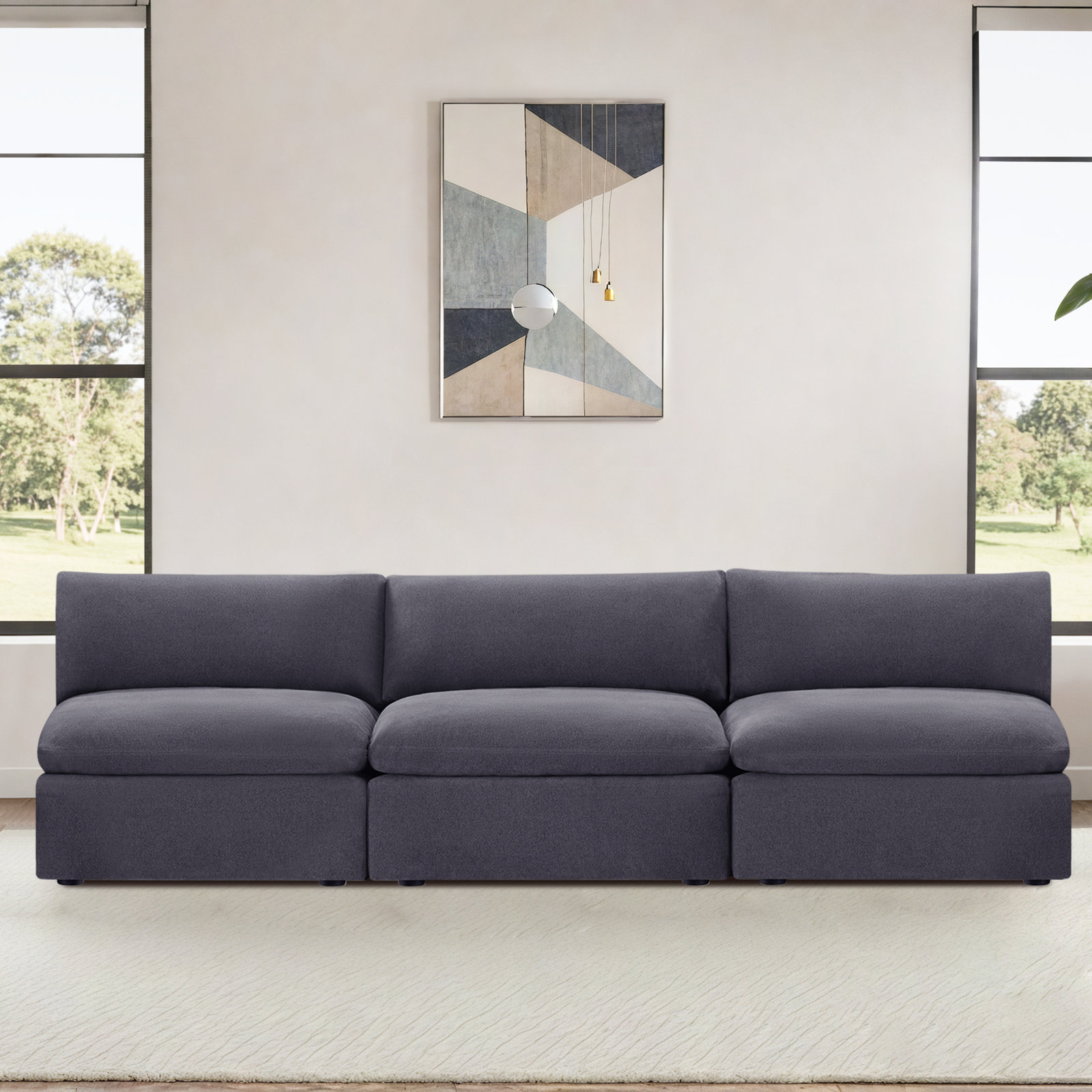 Annabella 3 - Piece 121" Upholstered Armless Sofa, Willow Zinc Performance Chenille