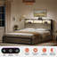 Lit double Livia avec 2 tiroirs sous le lit, lit plateforme moderne avec station de recharge et éclairage DEL, tête de lit avec rangement, 2 tiroirs de chevet et étagères ouvertes, gris-697363590-705684569