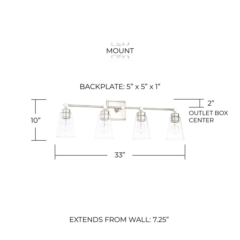 4 - Light Dimmable Vanity Light, Polished Nickel