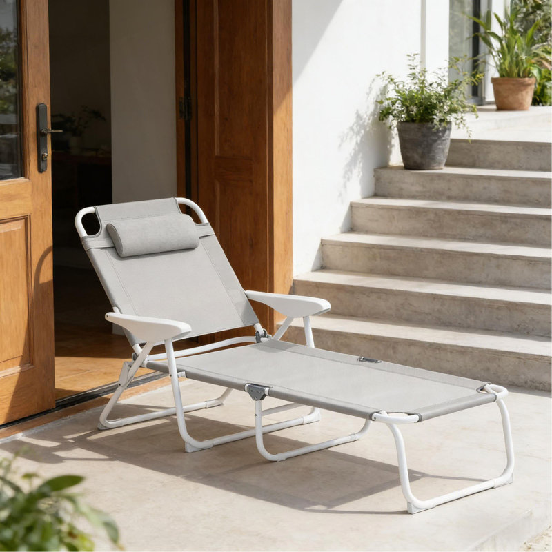 Chaise de bronzage d'extérieur, chaise longue pliante, Gris clair
