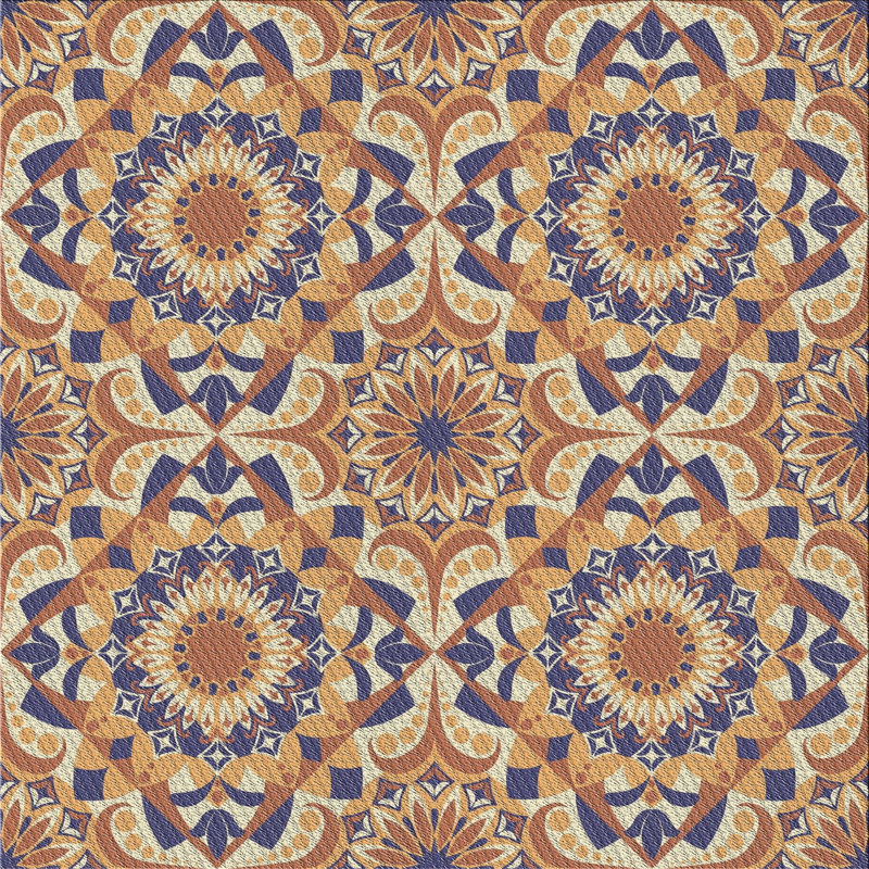 Tapis bleu/brun tissé à la machine, Carré de 6 pi