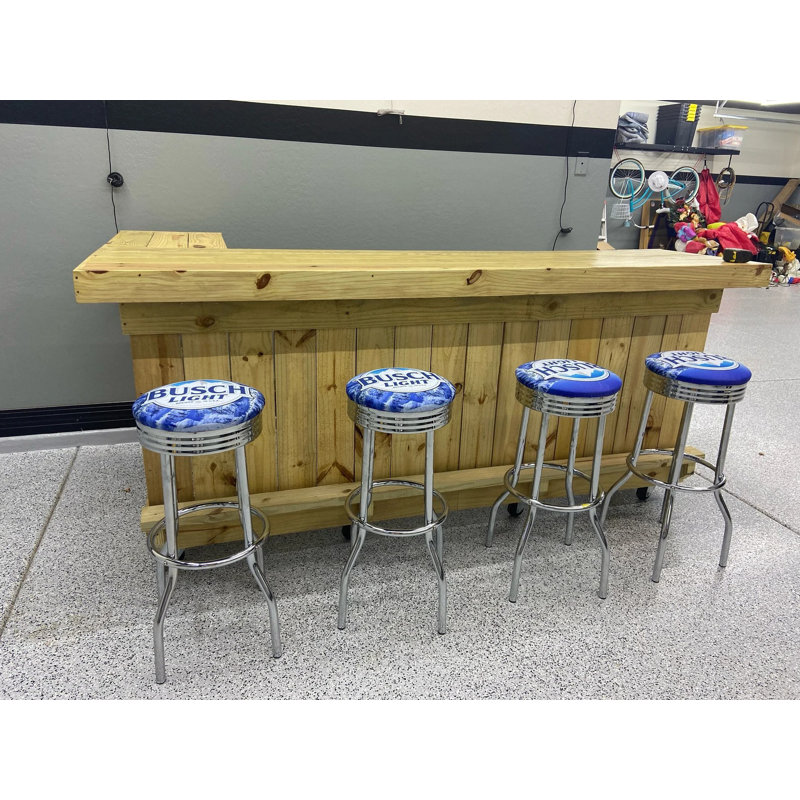 Table de bar en bois 8x4 avec tablette de rangement et finition en bois naturel