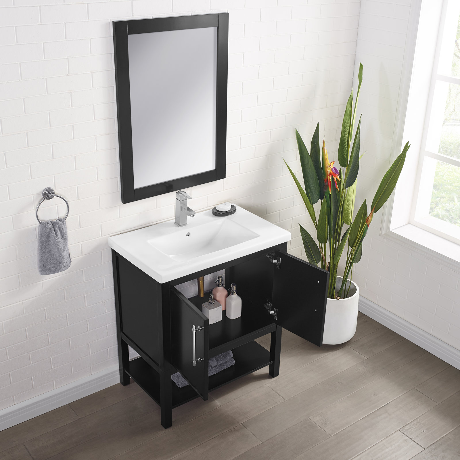 Jewell 30'' Single Bathroom Vanity, Black/Brushed Nickel
