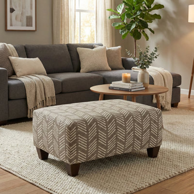 Living Room Ottoman, Herringbone-Inspired Fabric Upholstery