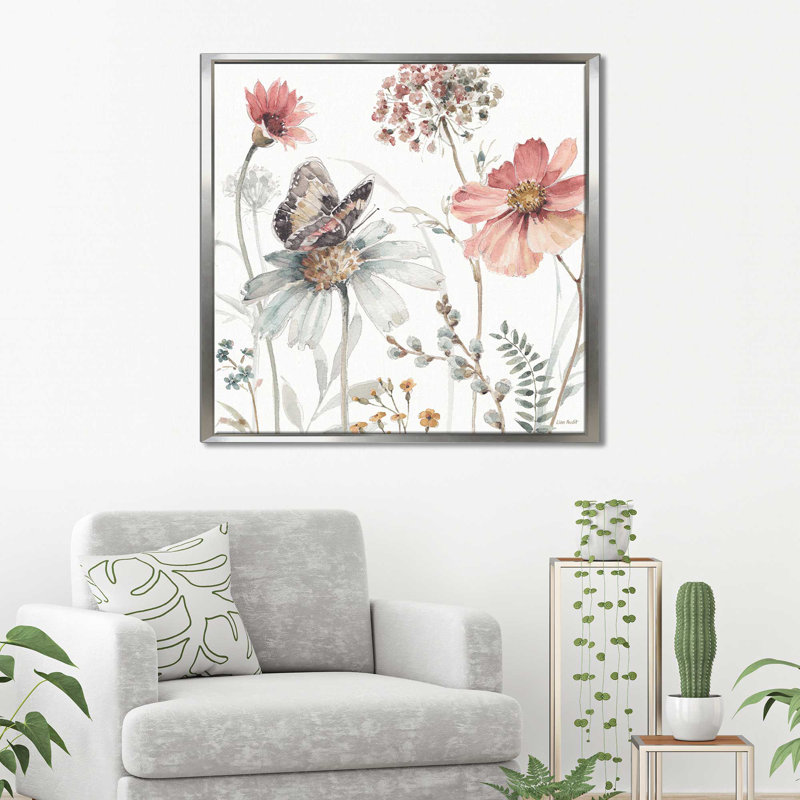 «A Country Weekend II», reproduction de peinture à l'aquarelle, H 31,5 po x l 31,5 po x P 2 po, Cadre flottant argent