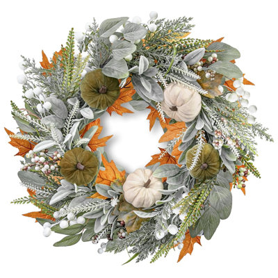 55cm (22 Inch) Artificial Autumn Eucalyptus Wreath, Large Fall Wreath with Velvet Pumpkins, Berries & Maple Leaves, Indoor‑Outdoor Farmhouse Decoration for Front Door, Porch, Wall, Harvest & Thanksgiving Home Décor