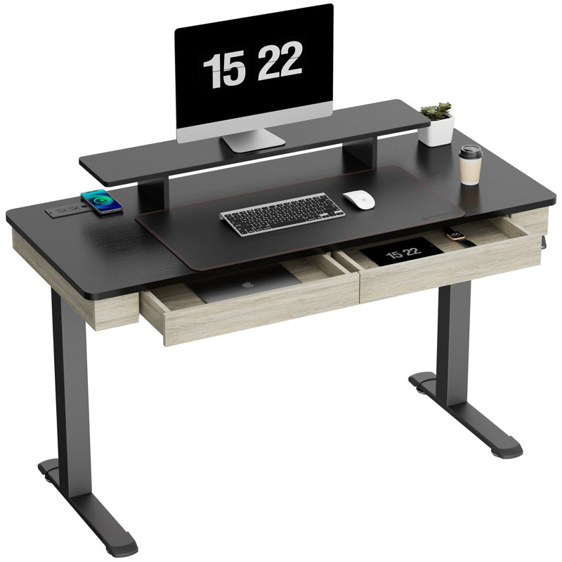 Stonington Height Adjust Electric Standing Desk, Light Brown, 48" H x 55" W x 24" D