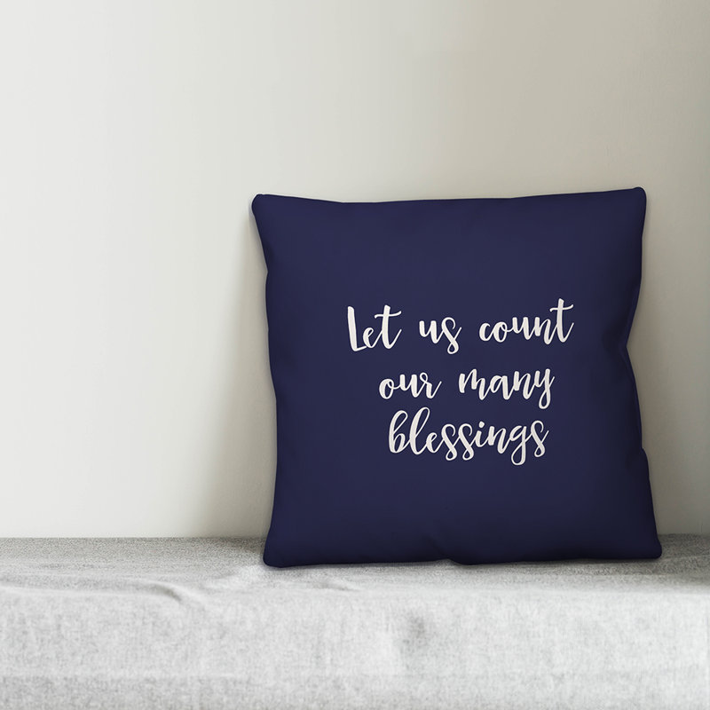  Housse et insert de coussin carré Let Our Count Our Many Blessings, Bleu marine, Housse de coussin