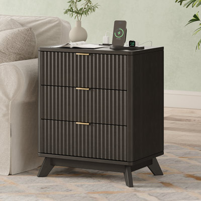 Donati Fluted Nightstand with Charging Station