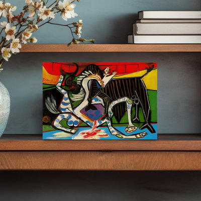 Dynamic Bull Horse Struggle Abstract Colorful Dramatic Bull Horse Wall Art Print 1 Piece Wrapped Canvas Wall Art