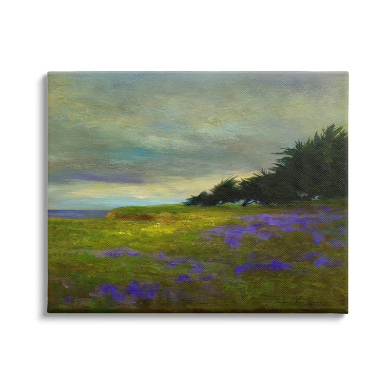 «Seaside mauve pré fleurs sur toile par Sheila Finch», H 16 po x l 20 po x P 1,5 po