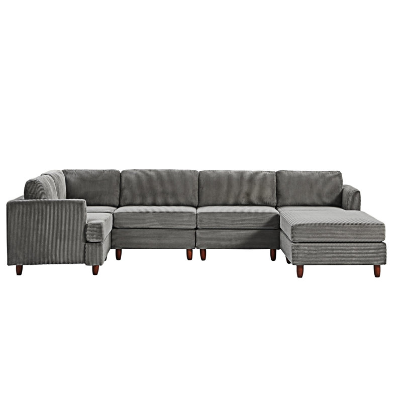 Modular Upholstered Sectional Sofa, Gray Corduroy