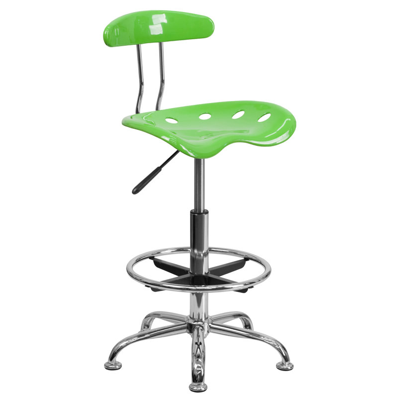 Vibrant Chrome Drafting Stool with Tractor Seat, Apple Green