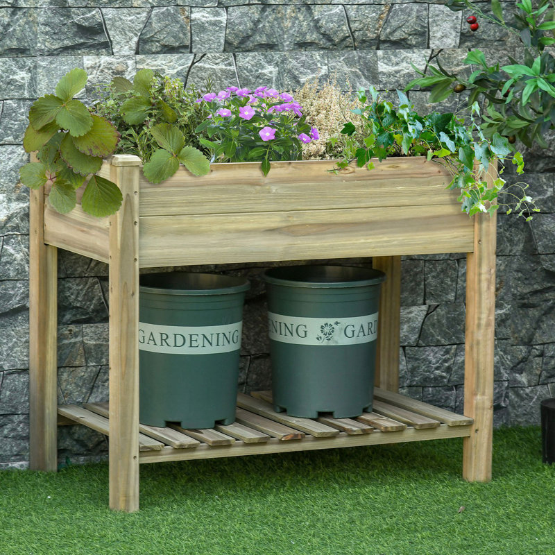 36" X 20" X 30" Raised Garden Bed, Elevated Wood Planter Box With Legs And Storage Shelf For Backyard, Patio, Balcony To Grow Vegetables, Herbs, And Flowers